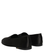 Black Satin Logo Slip On Flats Loafers Shoes