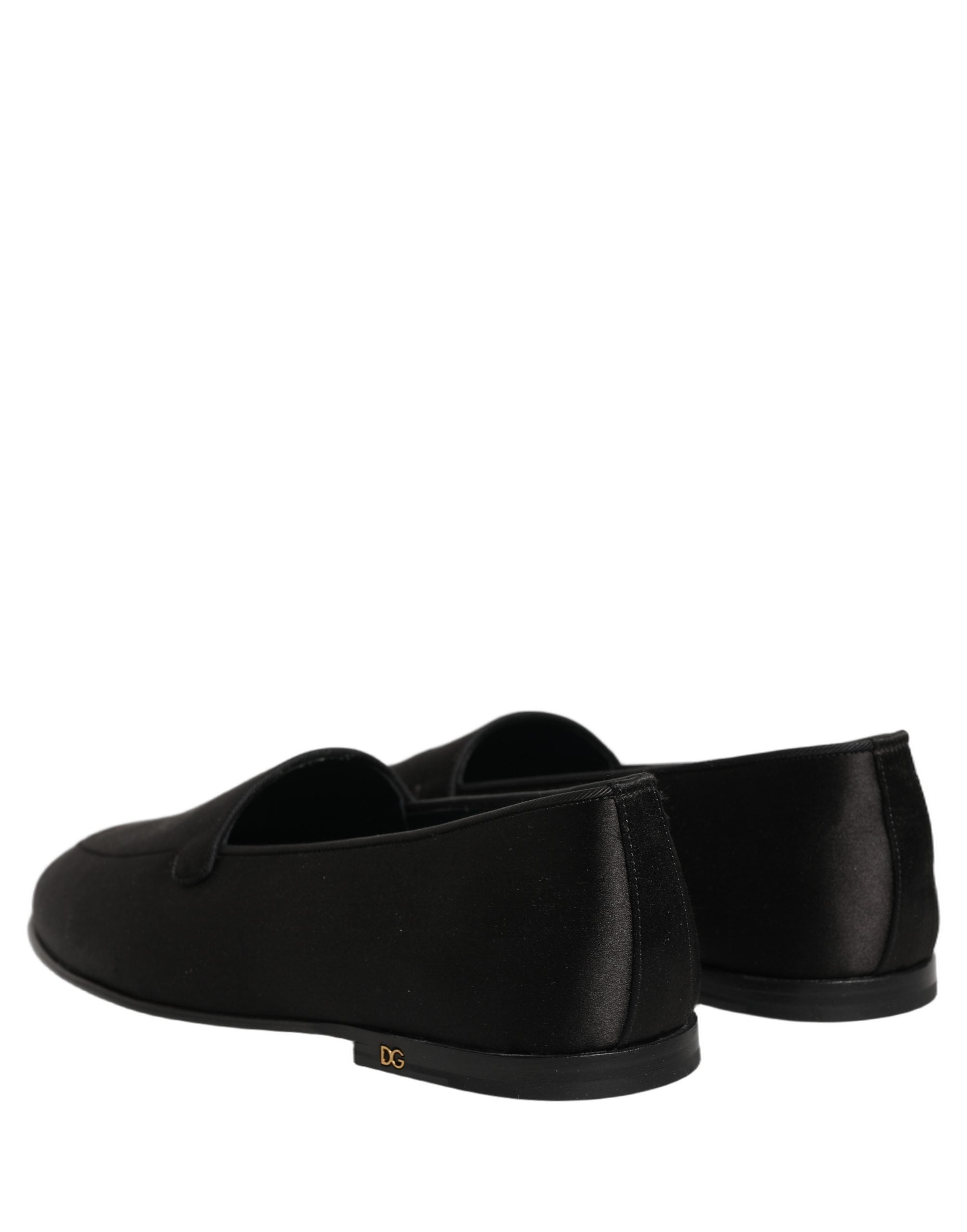 Black Satin Logo Slip On Flats Loafers Shoes