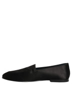 Black Satin Logo Slip On Flats Loafers Shoes