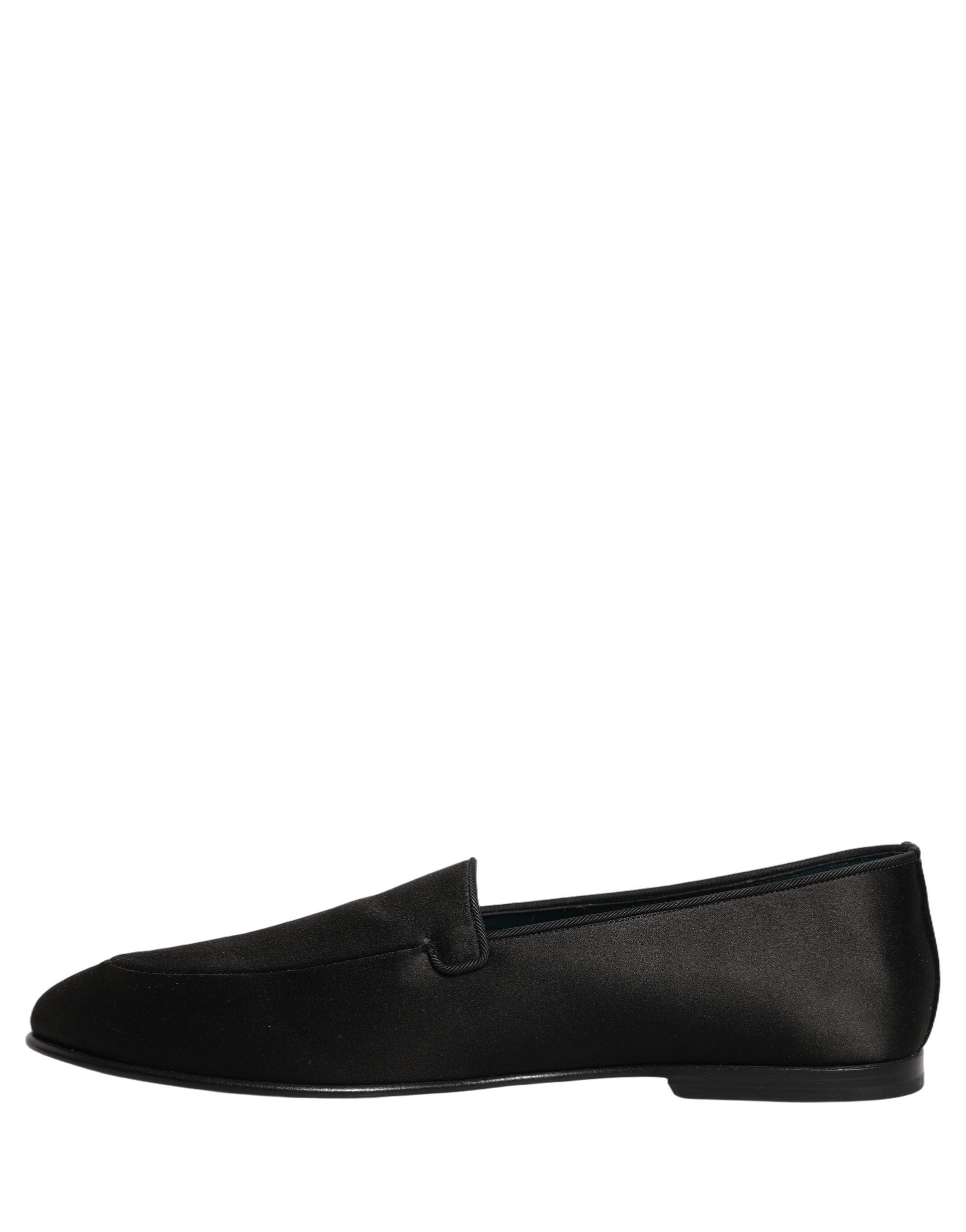 Black Satin Logo Slip On Flats Loafers Shoes