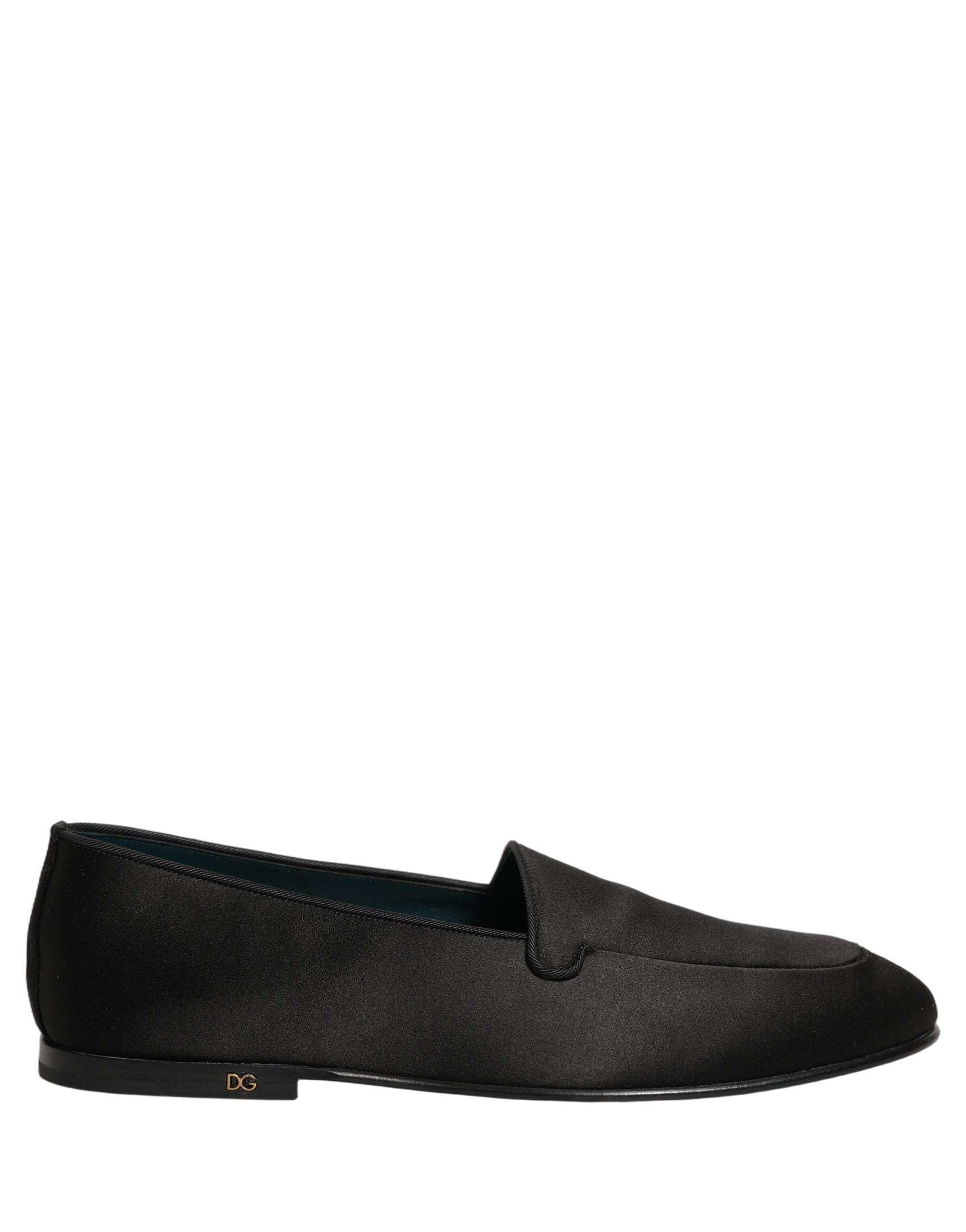 Black Satin Logo Slip On Flats Loafers Shoes
