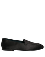 Black Satin Logo Slip On Flats Loafers Shoes