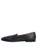 Navy Blue Leather Logo Slip On Loafers Shoes