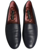 Navy Blue Leather Logo Slip On Loafers Shoes