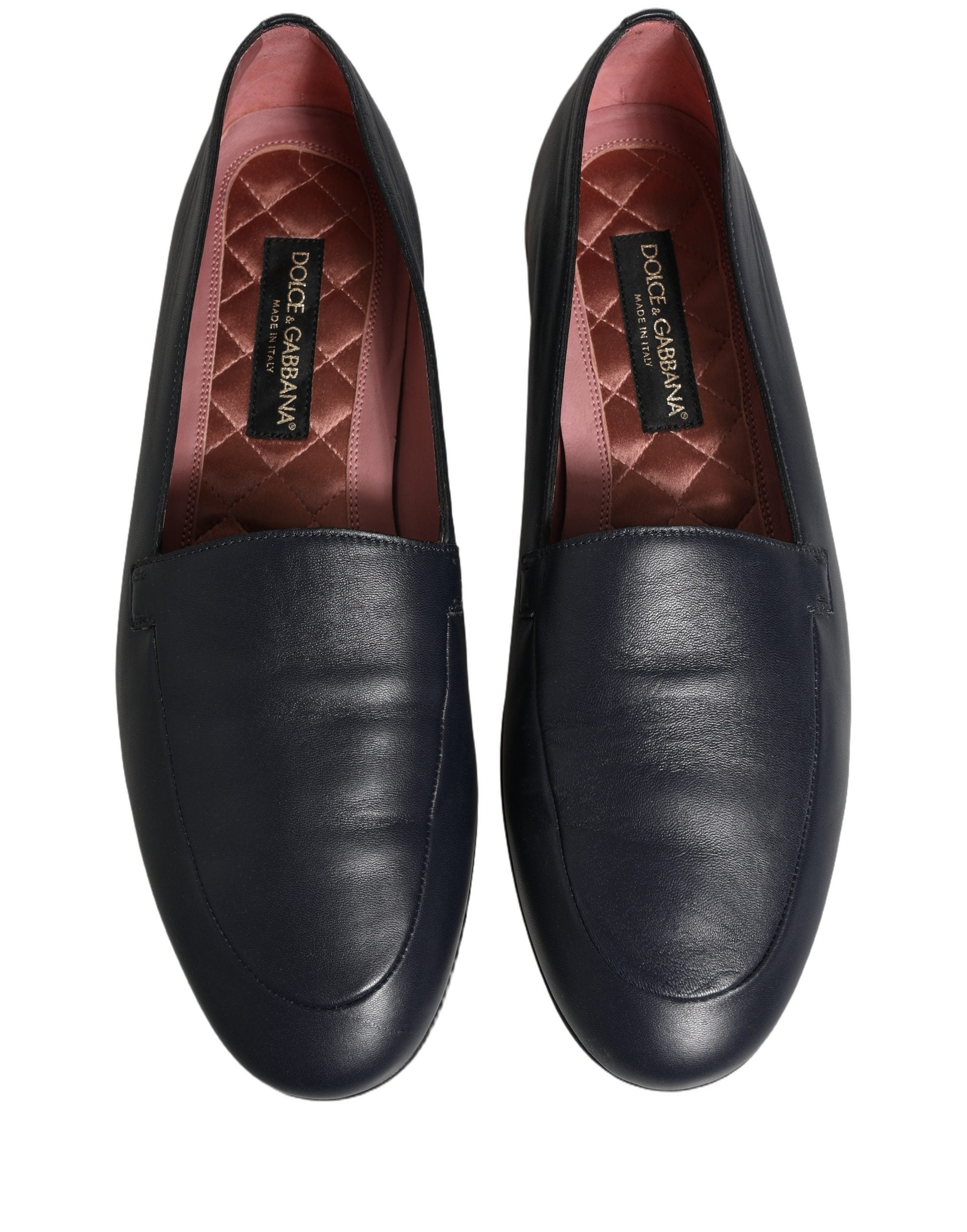 Navy Blue Leather Logo Slip On Loafers Shoes