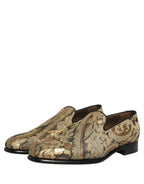 Gold Brocade Slip On Men Dress Loafers Shoes