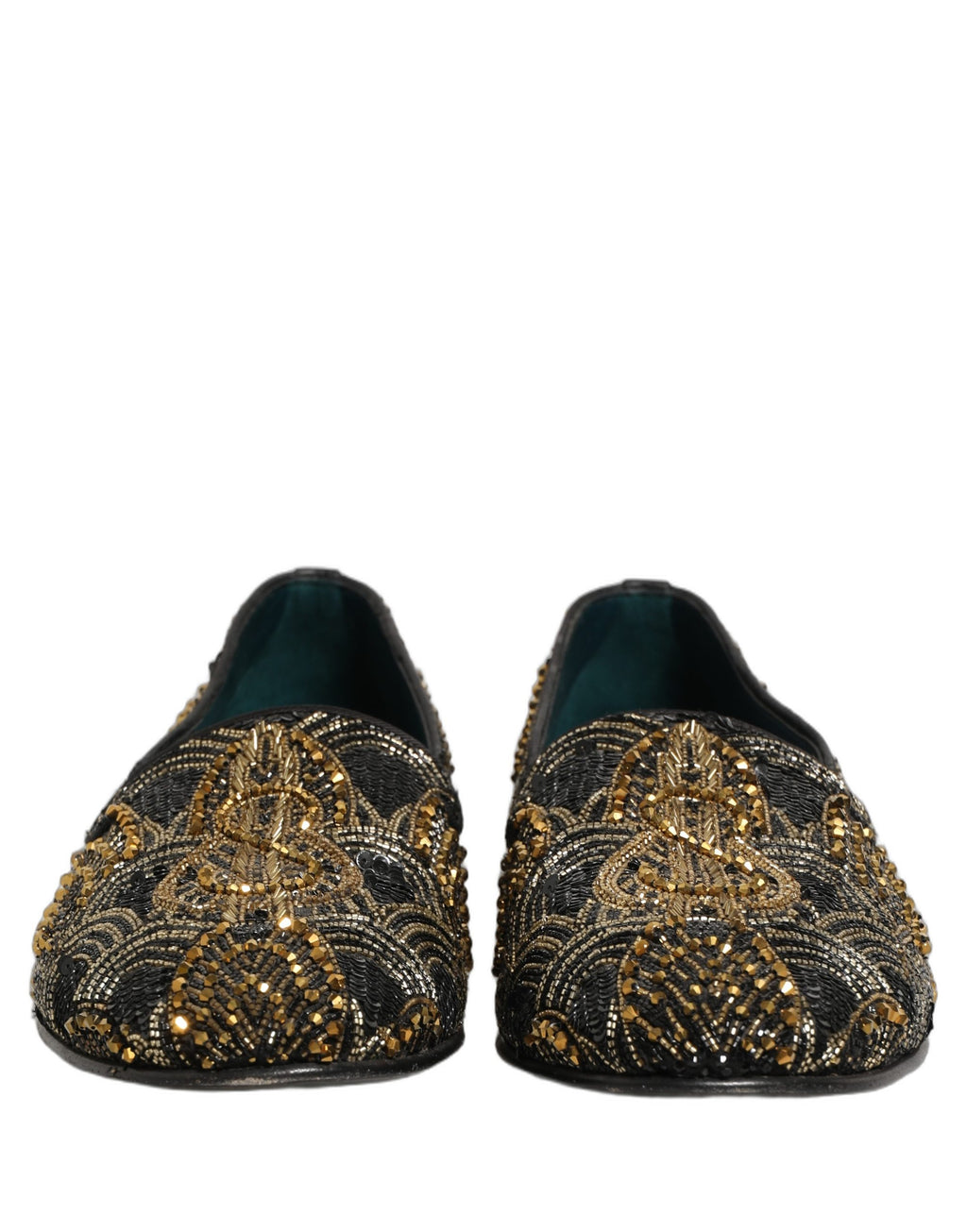 Black Gold Embellished Dress Loafers Shoes