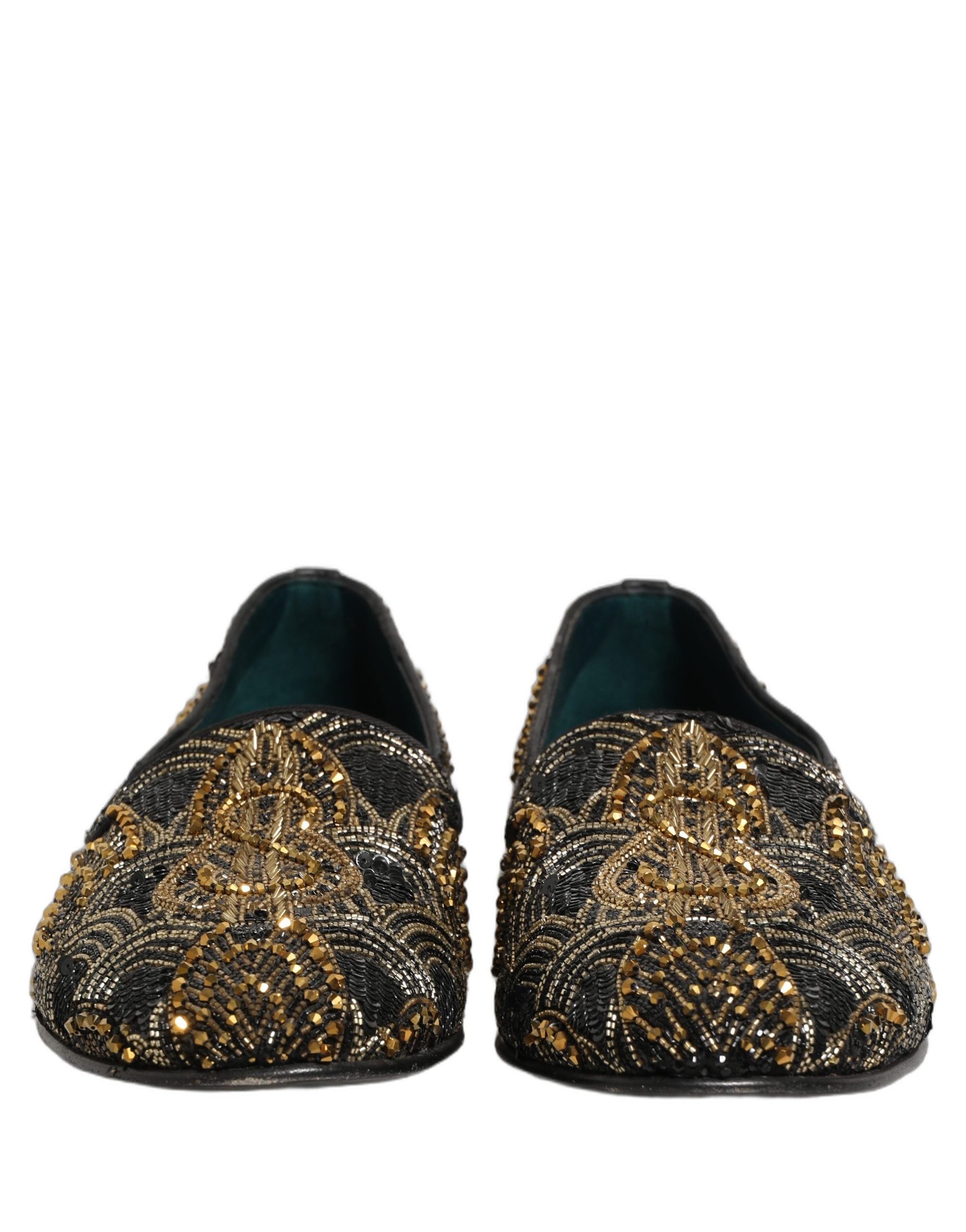 Black Gold Embellished Dress Loafers Shoes