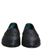 Blue Jacquard Leather Slip On Loafers Shoes