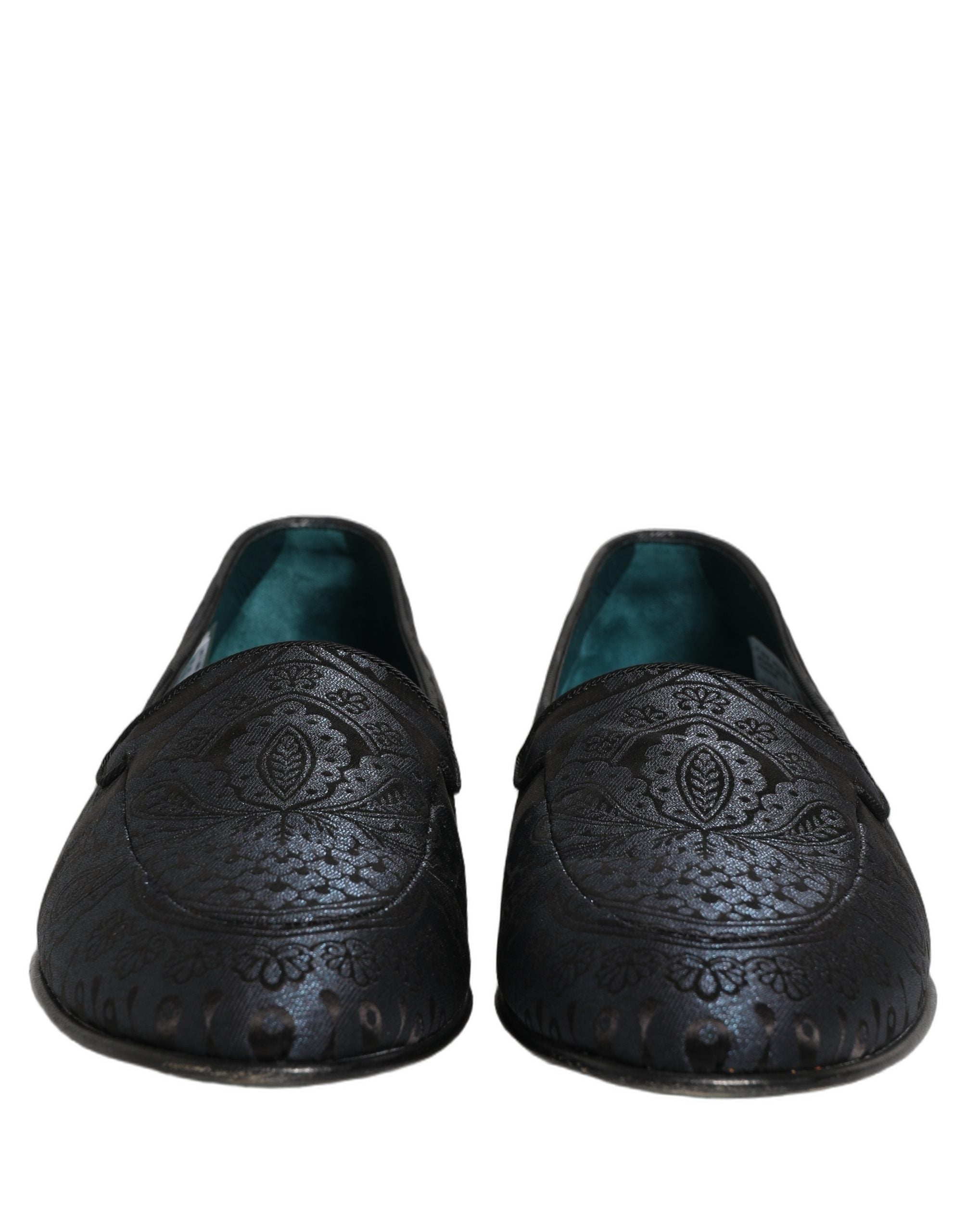 Blue Jacquard Leather Slip On Loafers Shoes