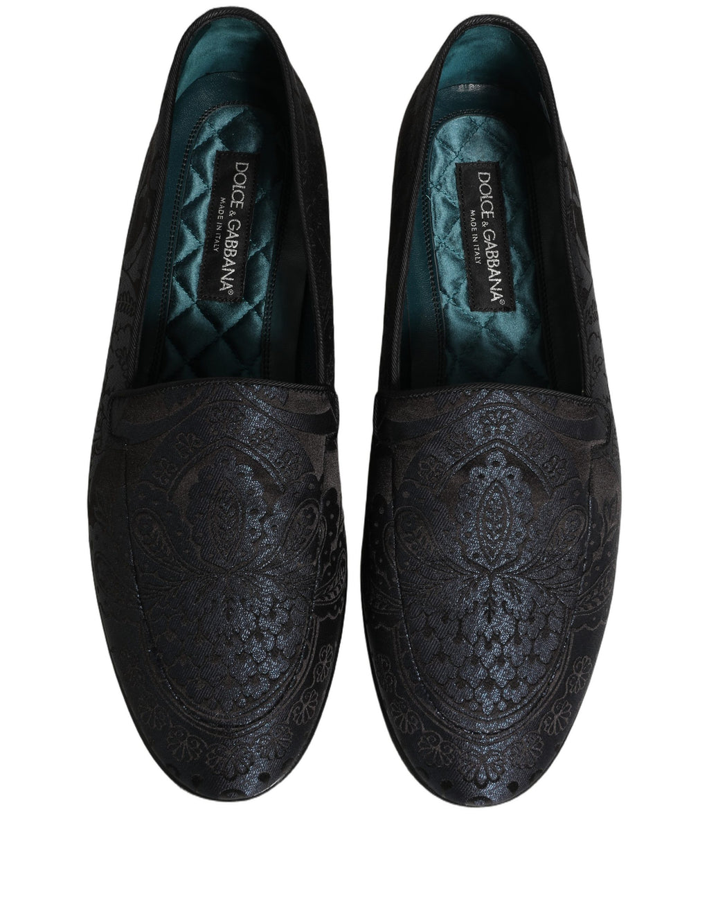 Blue Jacquard Leather Slip On Loafers Shoes