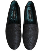 Blue Jacquard Leather Slip On Loafers Shoes