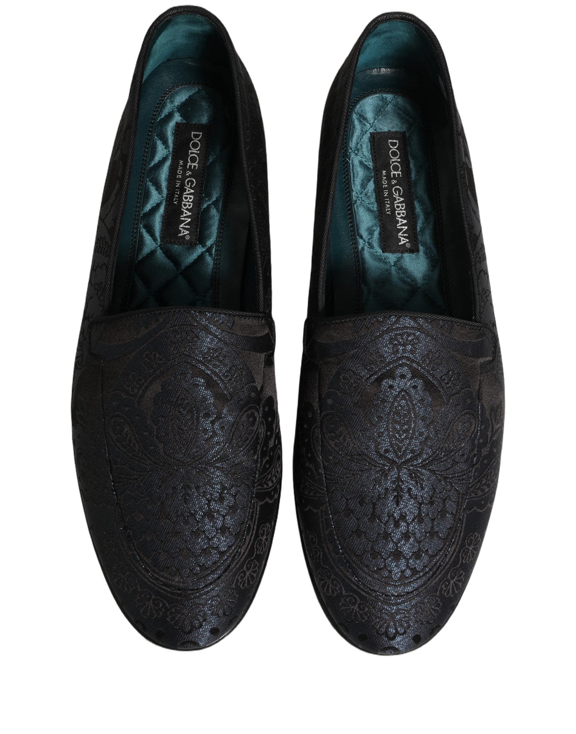 Blue Jacquard Leather Slip On Loafers Shoes