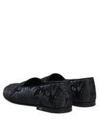 Blue Jacquard Leather Slip On Loafers Shoes