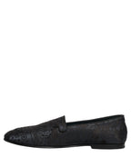 Blue Jacquard Leather Slip On Loafers Shoes