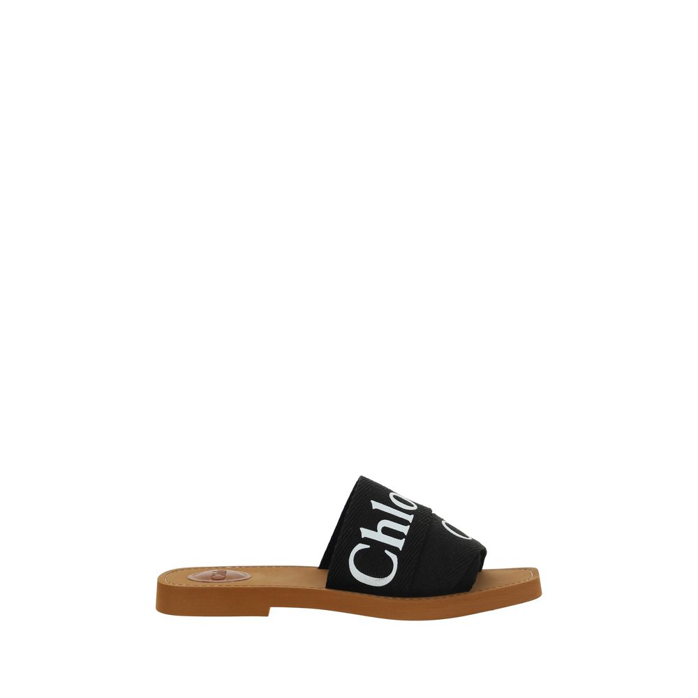 Black Linen Flat Sandals