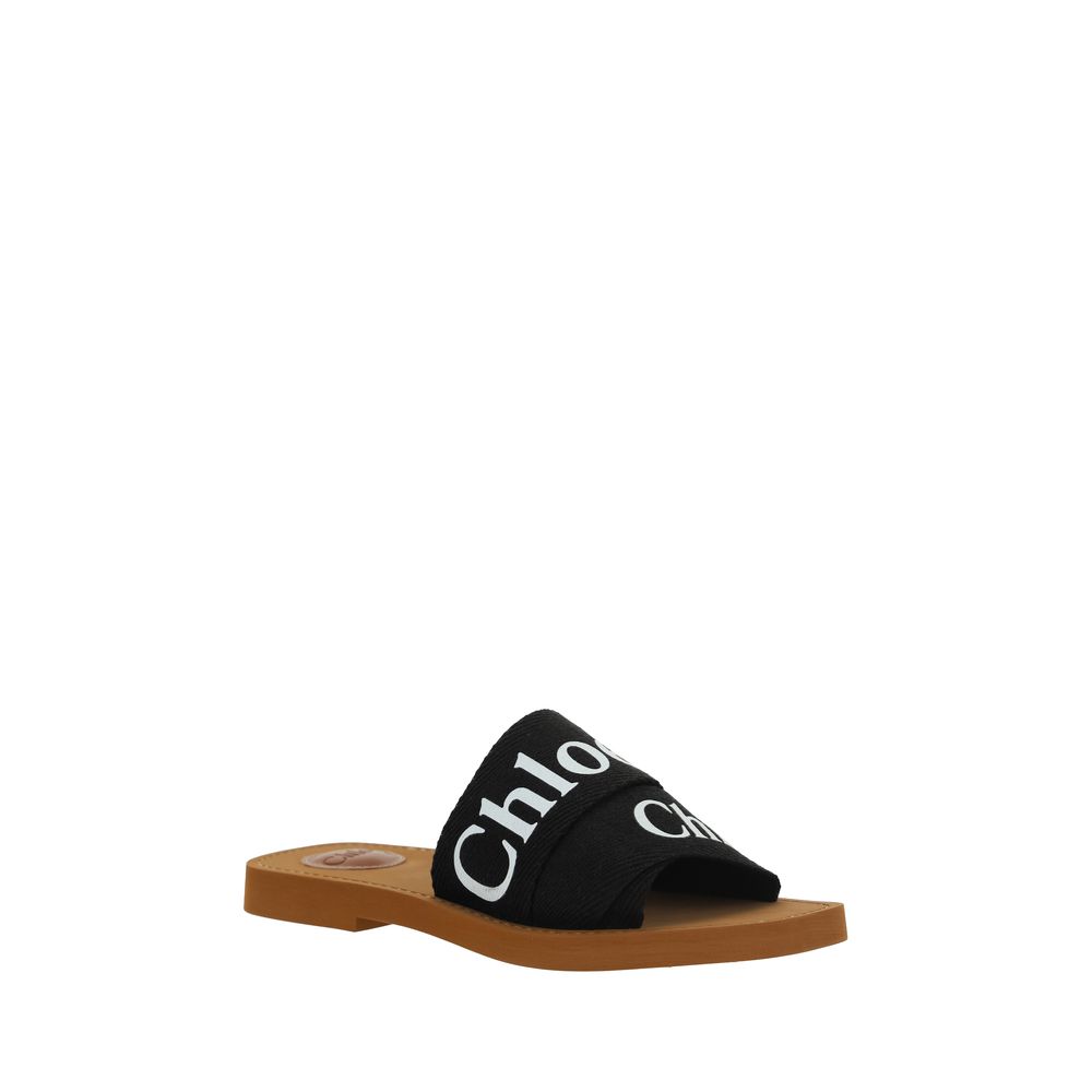 Black Linen Flat Sandals