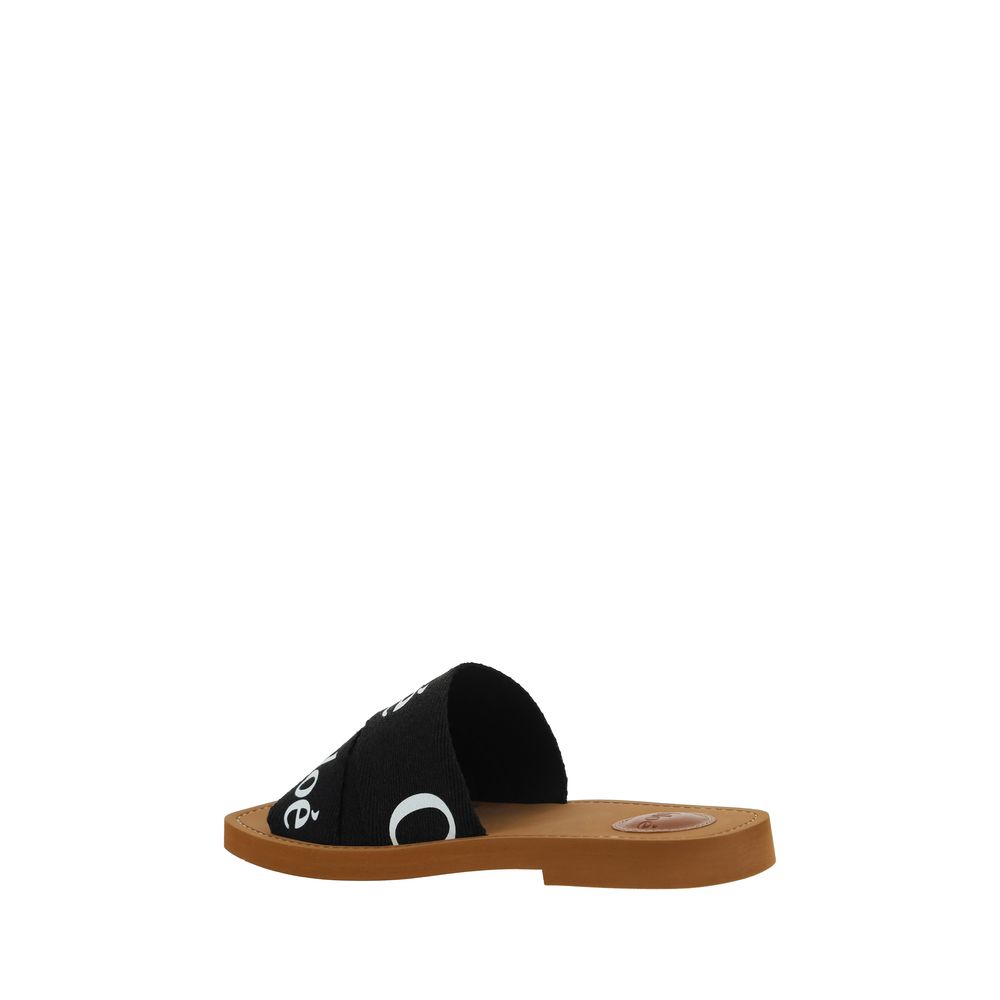Black Linen Flat Sandals