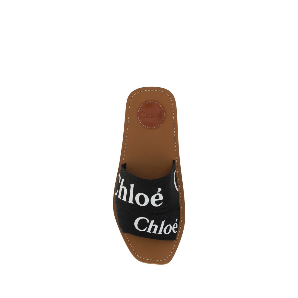 Black Linen Flat Sandals