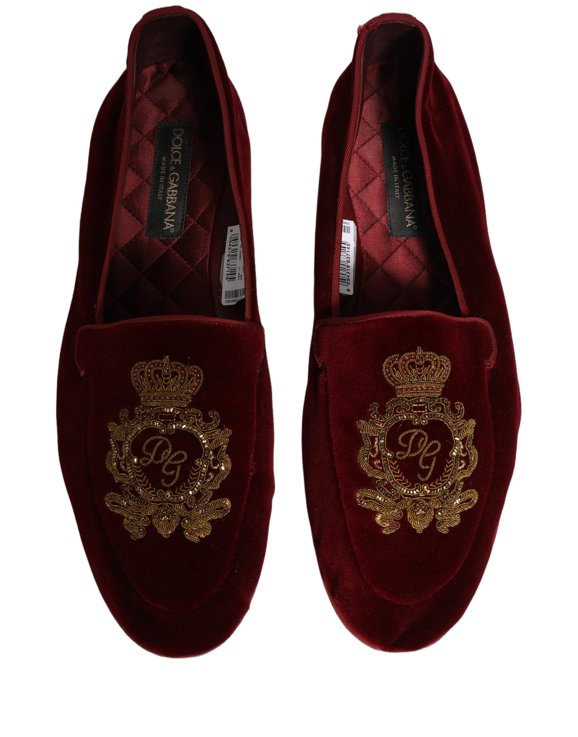 Maroon Velvet Crown Embroidery Loafers Shoes