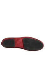 Maroon Velvet Crown Embroidery Loafers Shoes