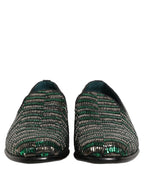 Silver Green Embellished Dress Loafers Shoes