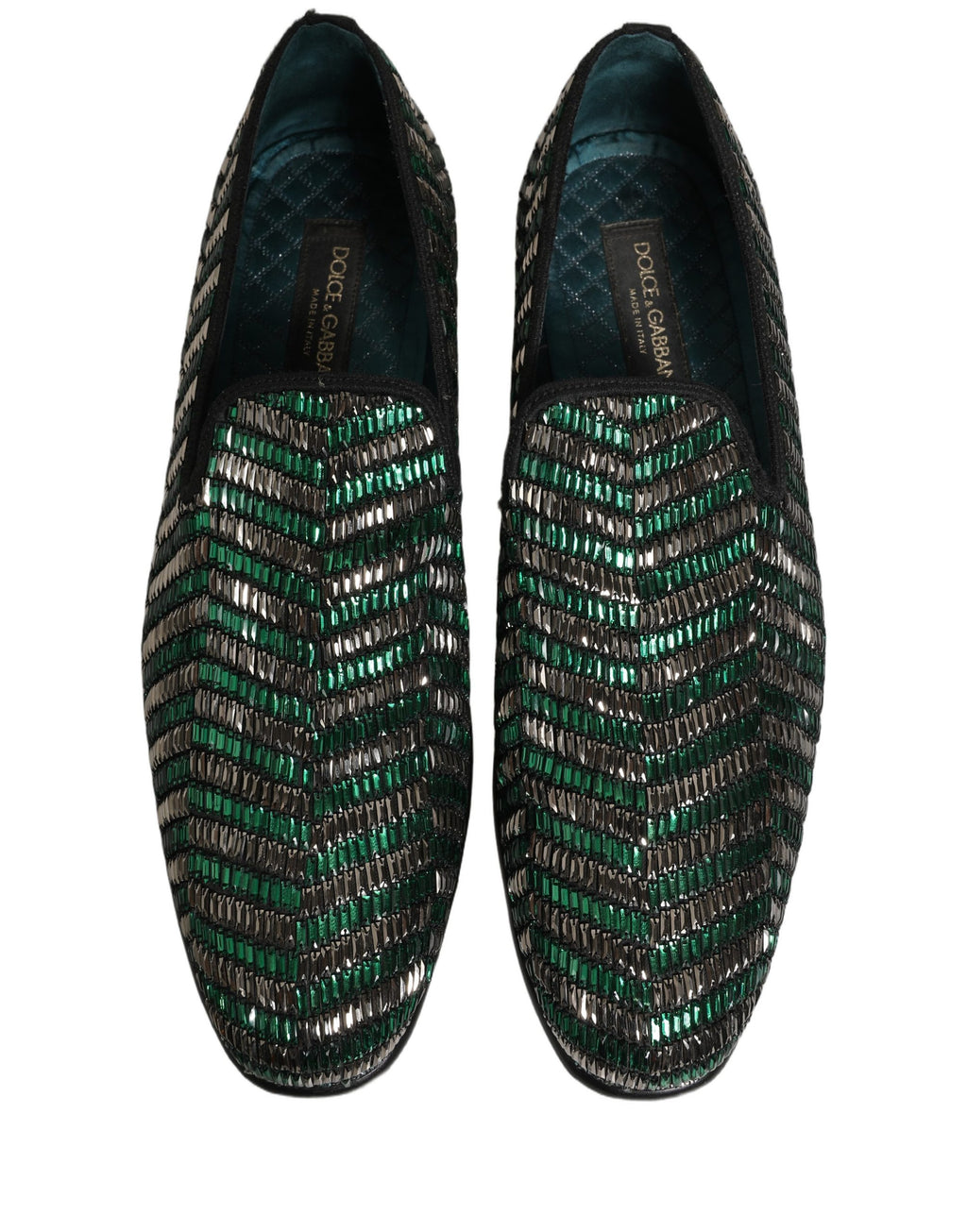 Silver Green Embellished Dress Loafers Shoes