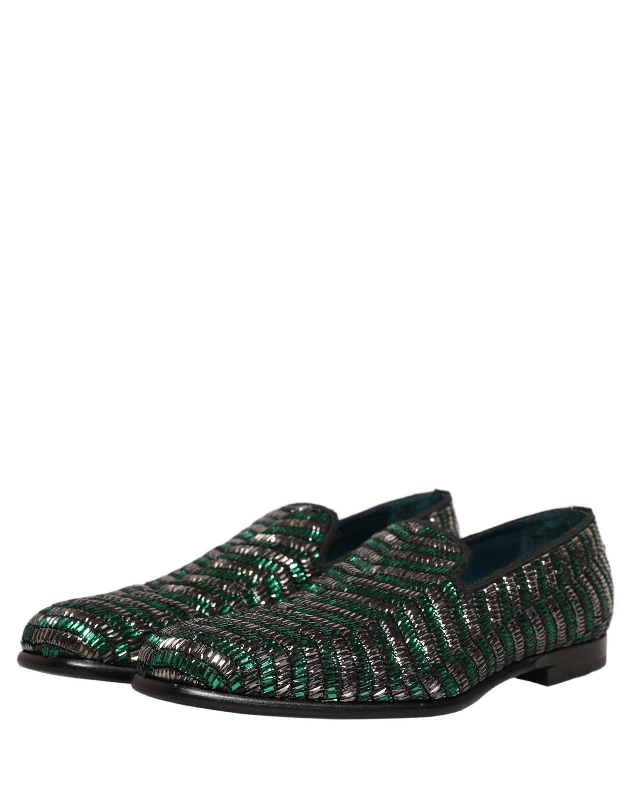 Silver Green Embellished Dress Loafers Shoes