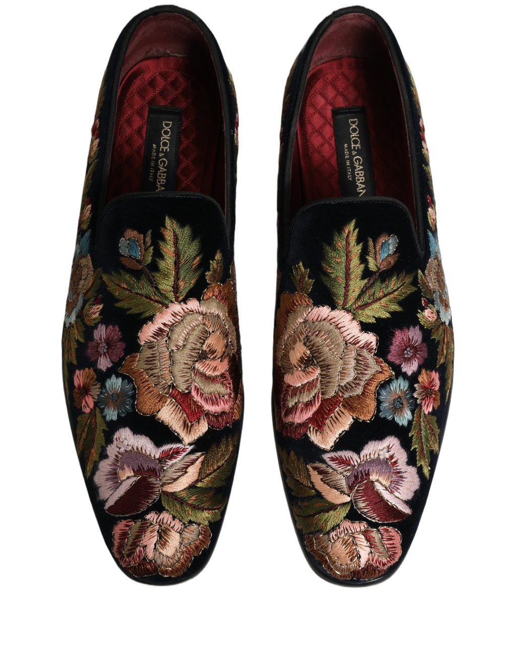 Black Velvet Floral Embroidery Loafers Shoes