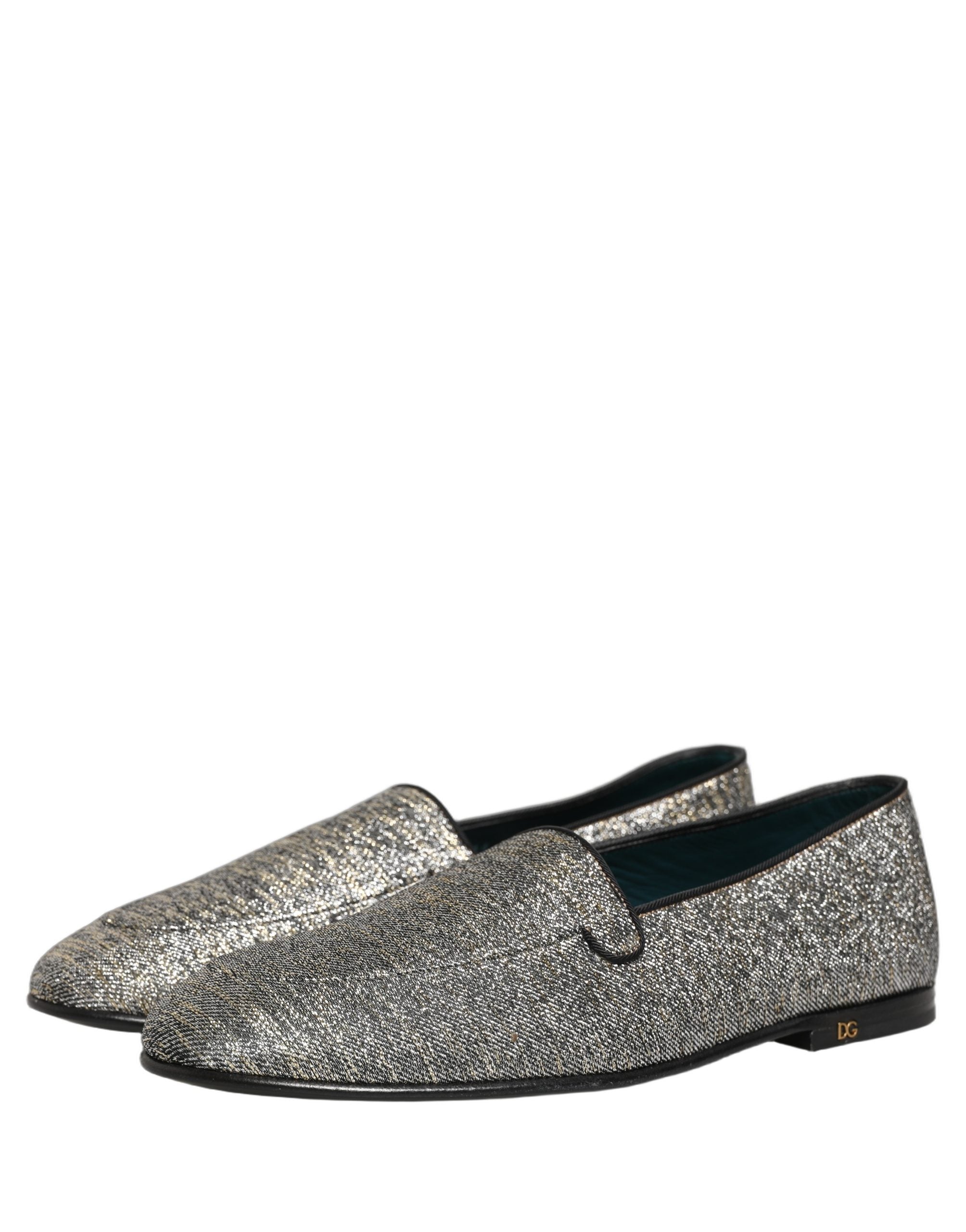 Gray Glitter Lurex DG Logo Dress Loafers Shoes