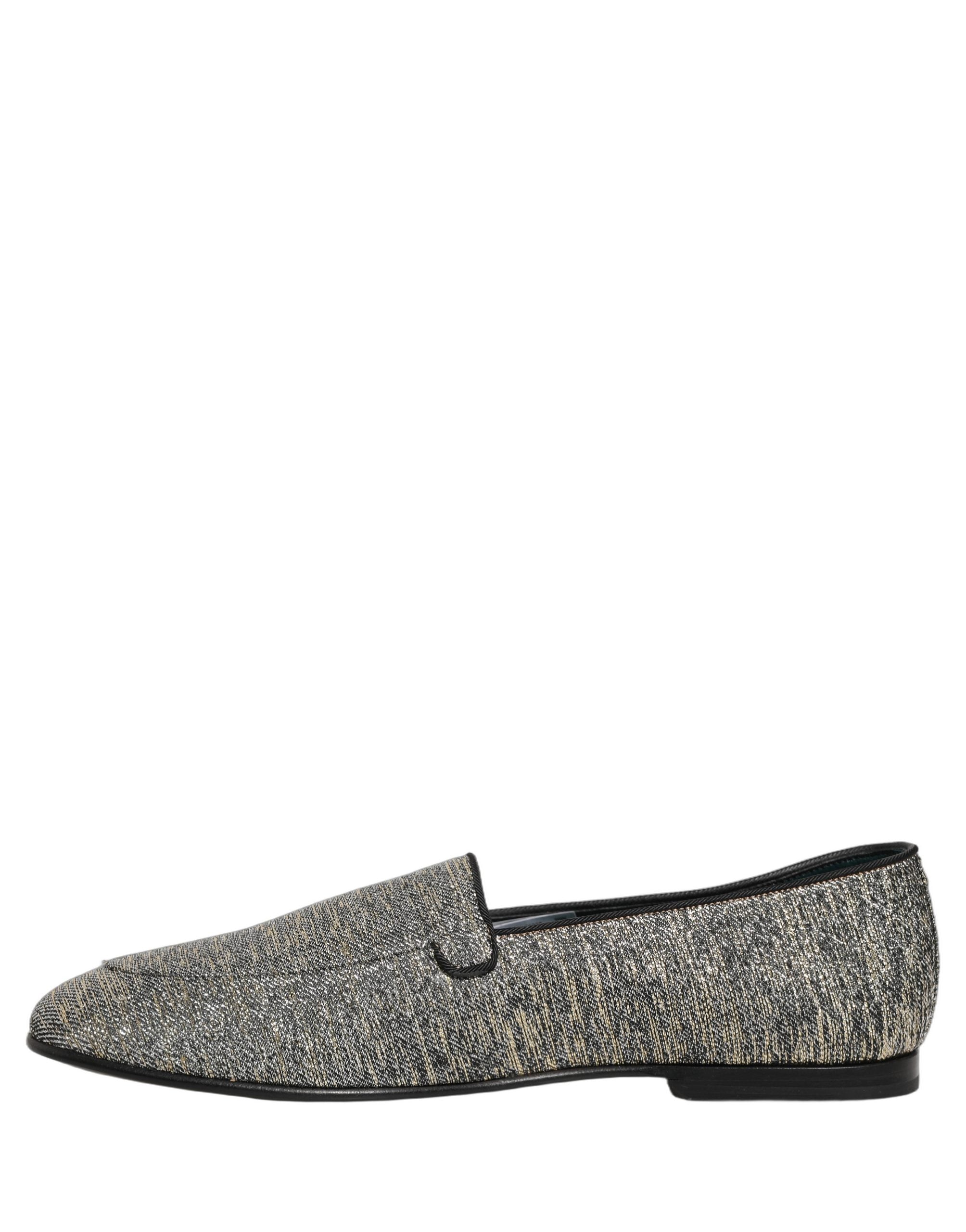 Gray Glitter Lurex DG Logo Dress Loafers Shoes