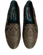 Gold Jacquard Leather Slip On Loafers Shoes