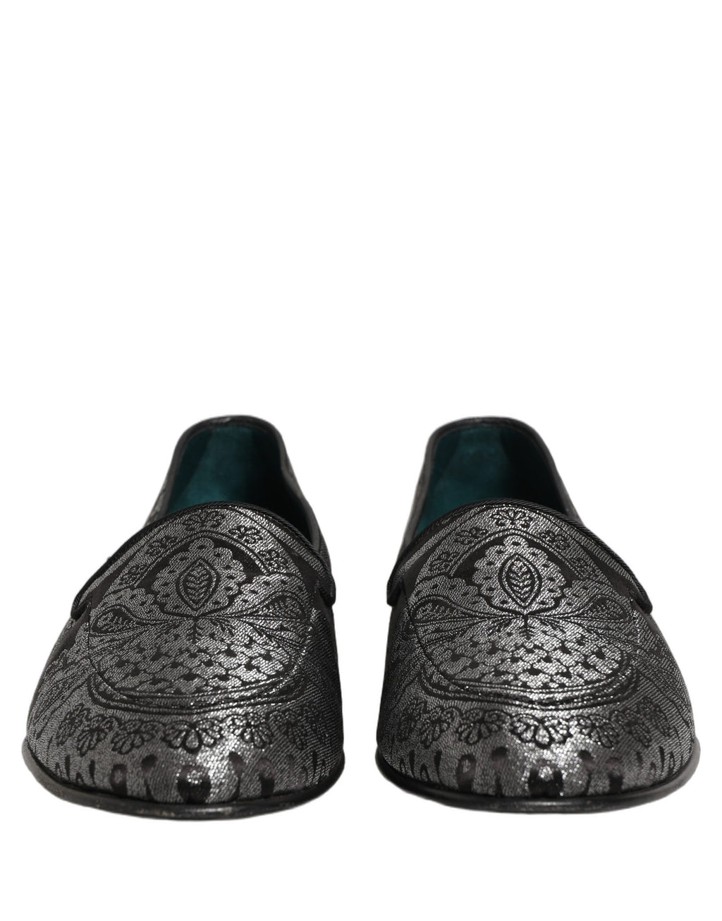 Silver Jacquard Leather Slip On Loafers Shoes