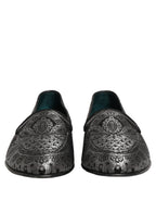 Silver Jacquard Leather Slip On Loafers Shoes