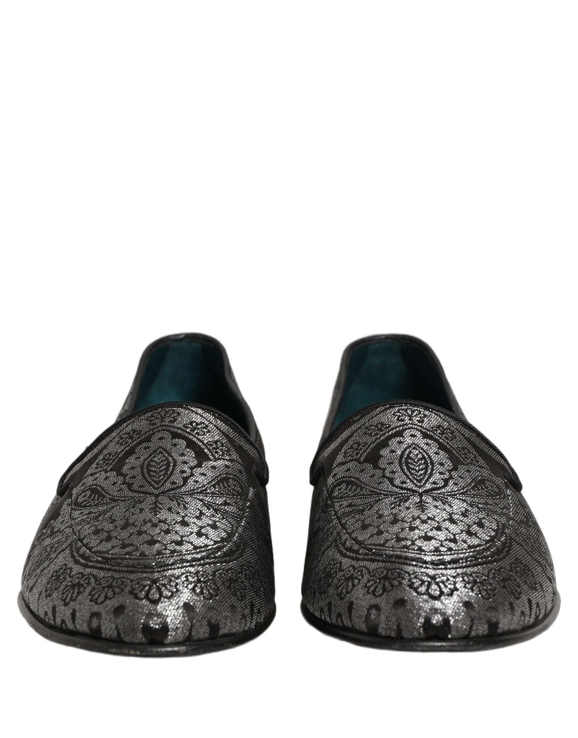 Silver Jacquard Leather Slip On Loafers Shoes