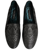 Silver Jacquard Leather Slip On Loafers Shoes