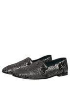 Silver Jacquard Leather Slip On Loafers Shoes