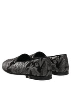 Silver Jacquard Leather Slip On Loafers Shoes