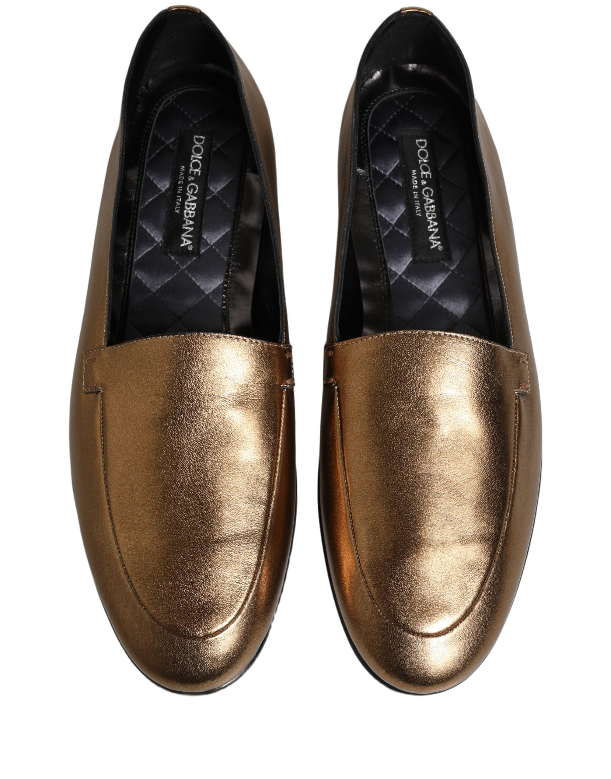 Gold Leather DG Logo Slip On Men Loafers Shoes