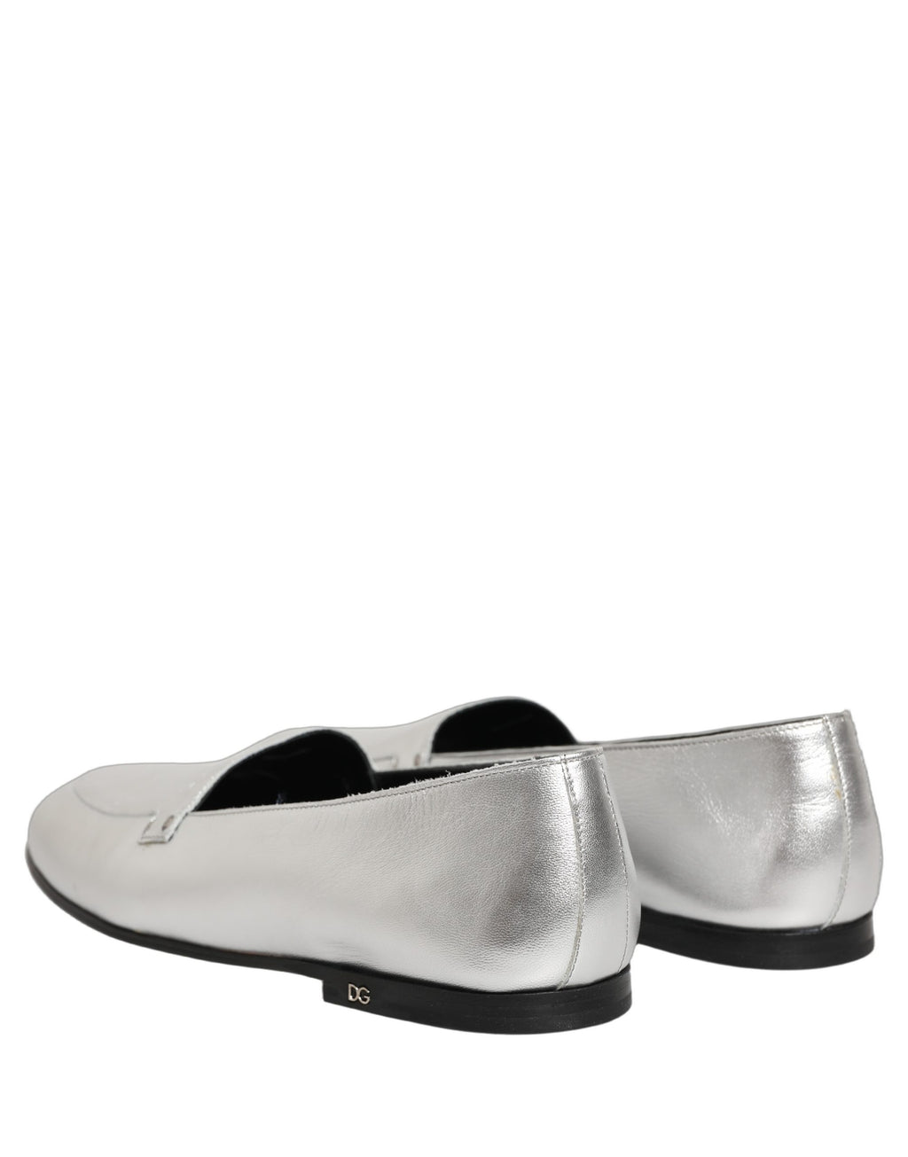 Silver Leather DG Logo Slip On Loafers Shoes
