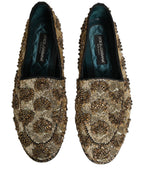 Gold Sequin Embellished Dress Loafers Shoes