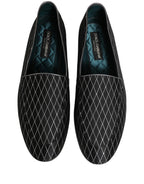 Black Velvet Diamond Stitched Loafers Shoes