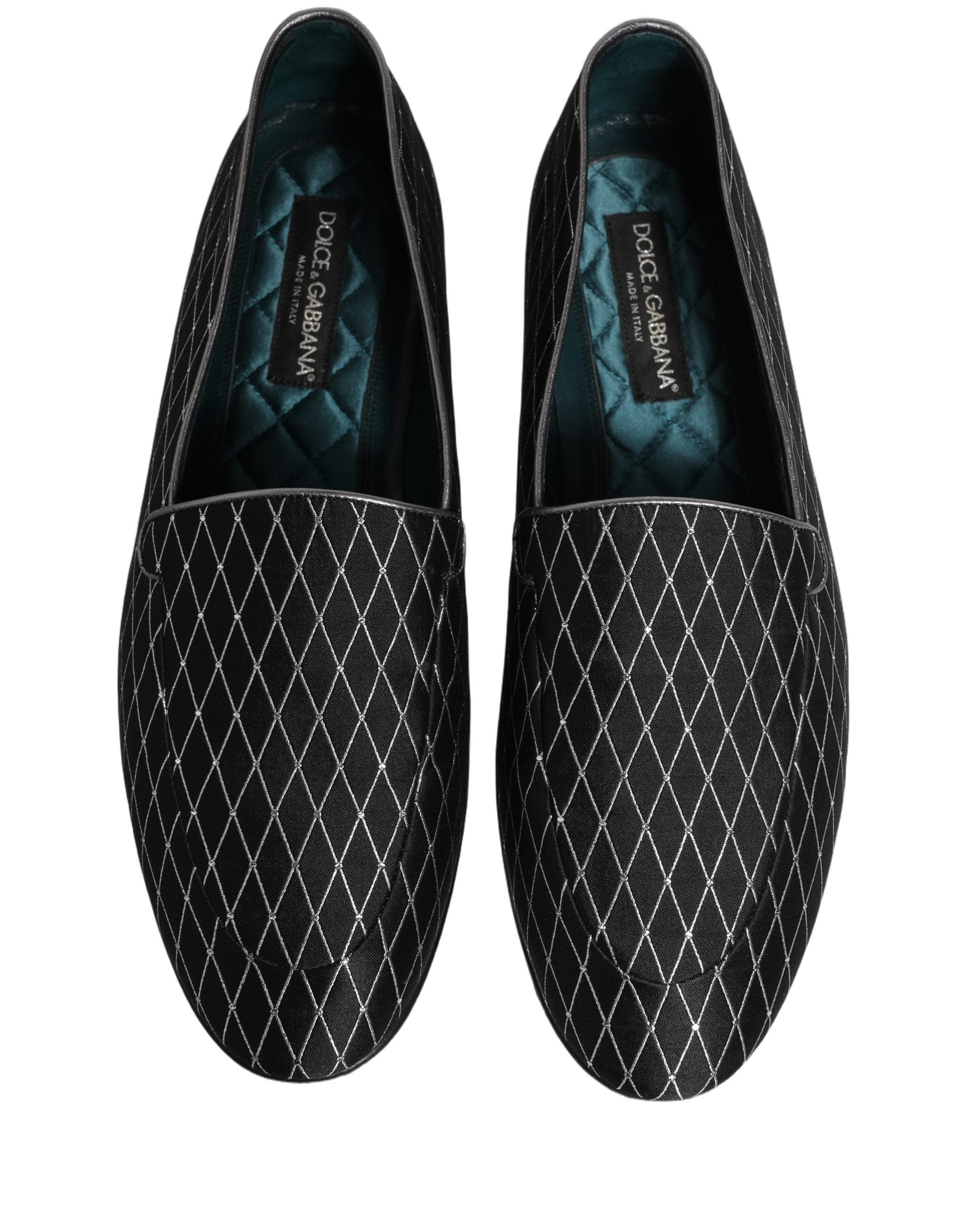 Black Velvet Diamond Stitched Loafers Shoes