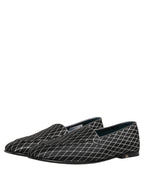 Black Velvet Diamond Stitched Loafers Shoes