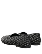 Black Velvet Diamond Stitched Loafers Shoes