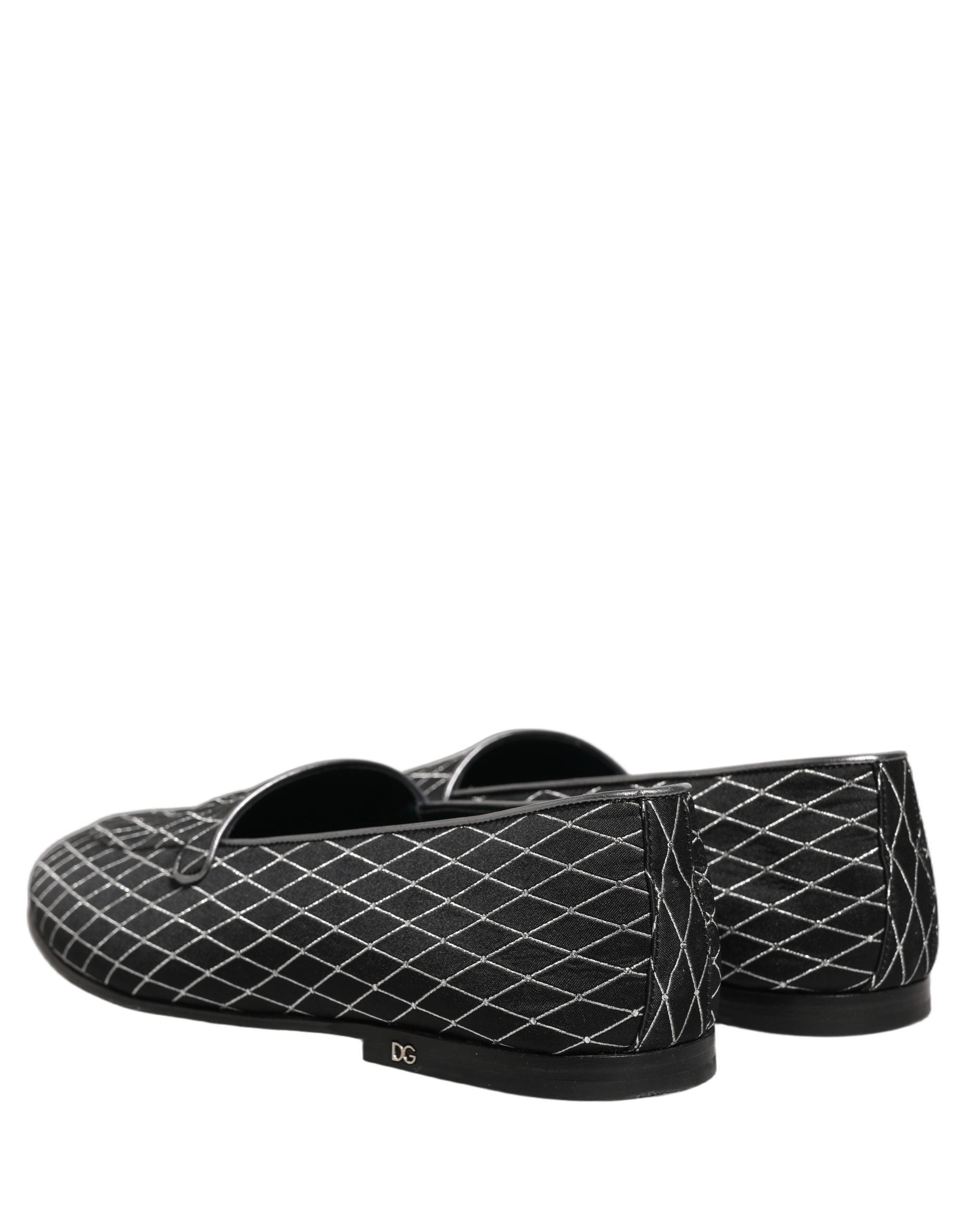 Black Velvet Diamond Stitched Loafers Shoes