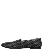 Black Velvet Diamond Stitched Loafers Shoes