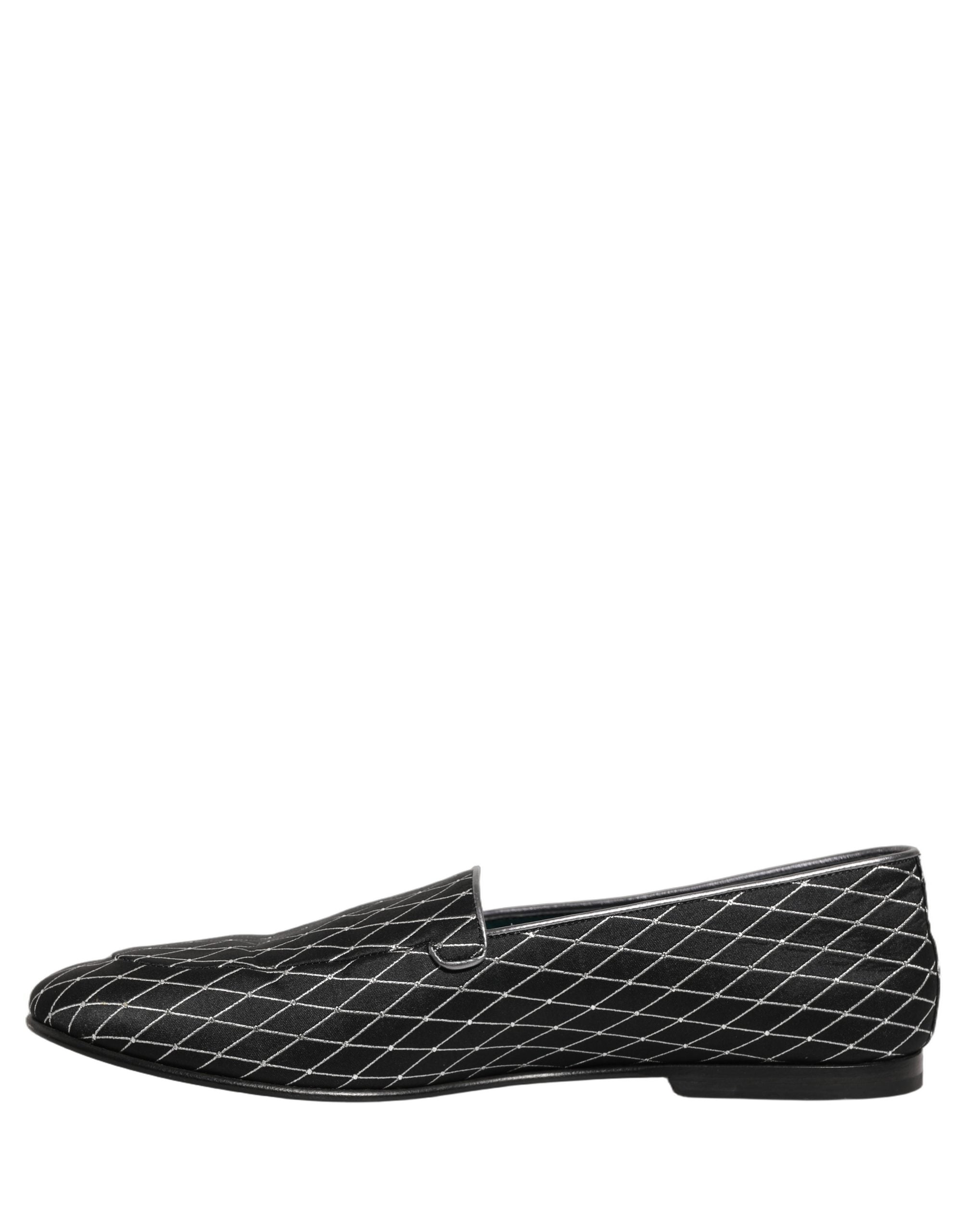 Black Velvet Diamond Stitched Loafers Shoes