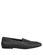 Black Velvet Diamond Stitched Loafers Shoes