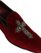 Maroon Suede Cross Slip On Dress Loafers Shoes